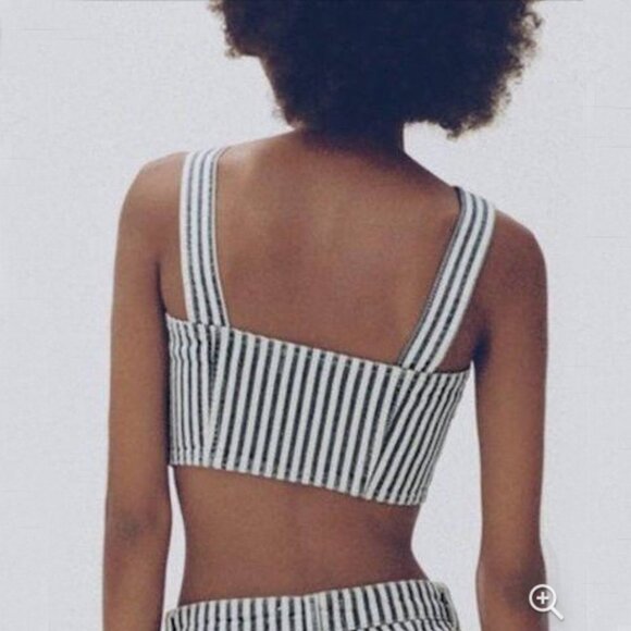 SOLD Zara Striped Denim Cropped Buster Top NWOT - Size X-Large - Picture 2 of 9
